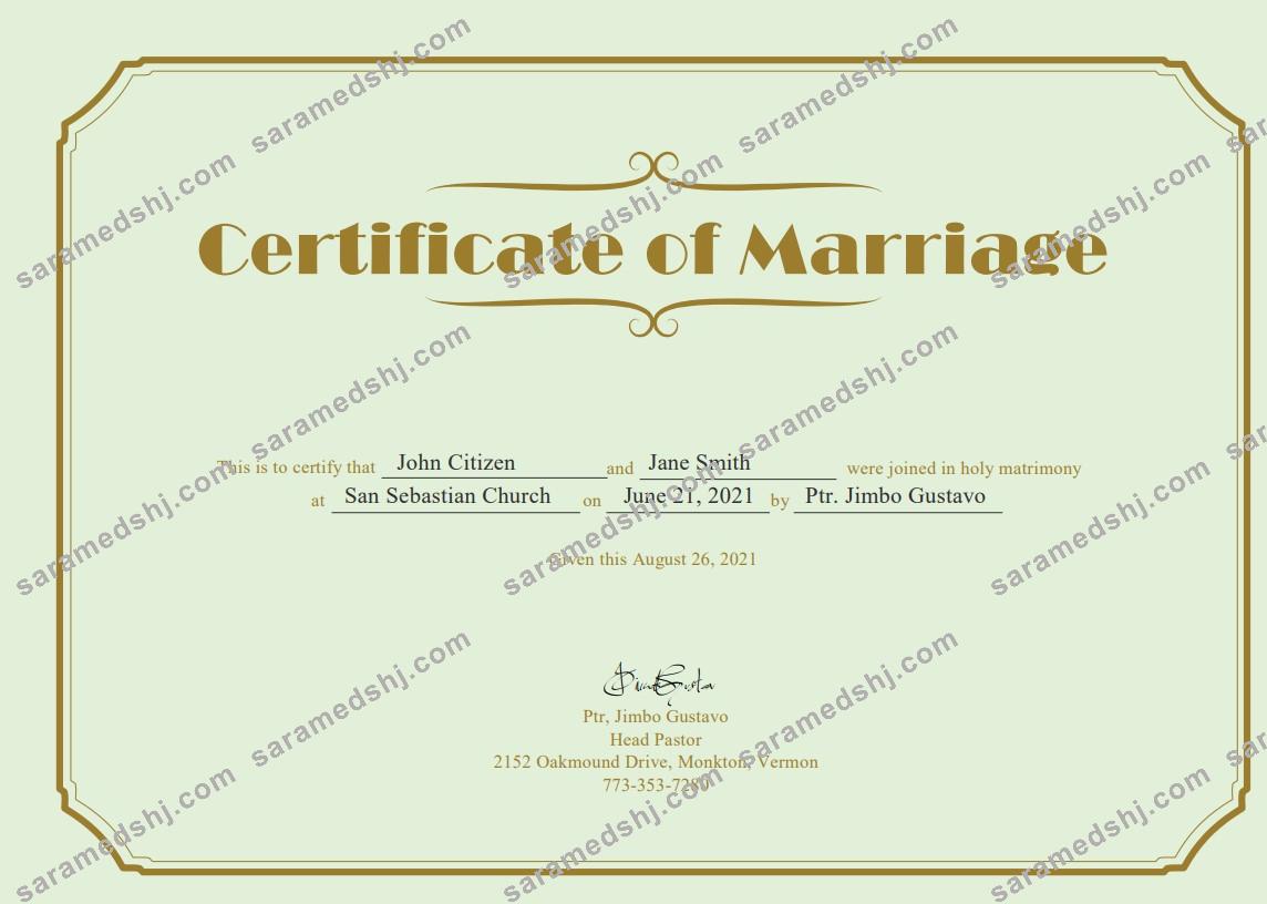 USA Marriage certificate template in Word and PDF format